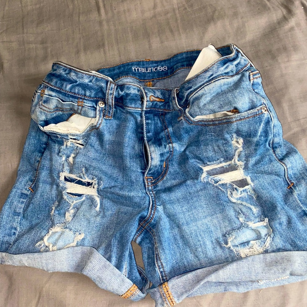 Distressed jean shorts